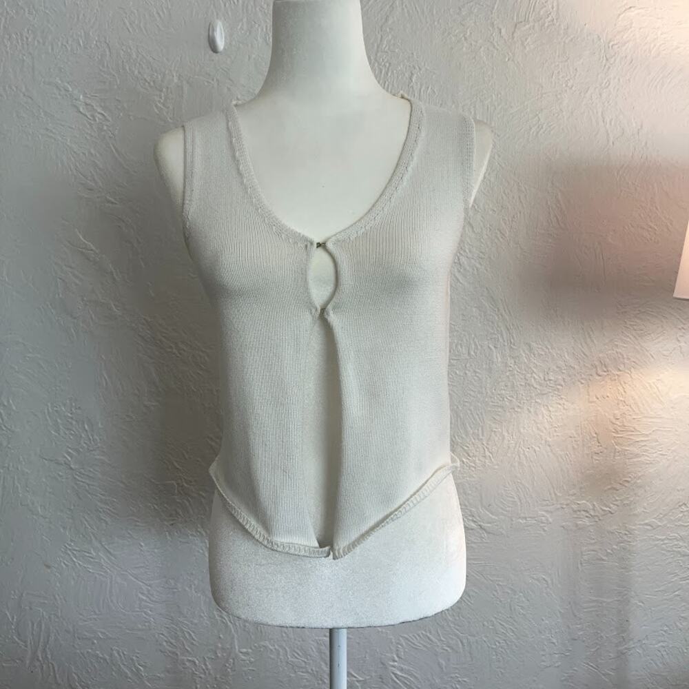Pointelle Sweater Vest Top Women’s Sz S Cream Sleeveless Cotton Blend Feminine